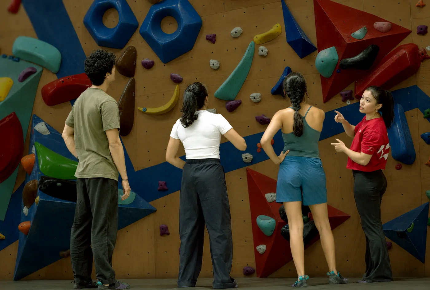 Bouldering on the wall at Equilibrium climbing gym