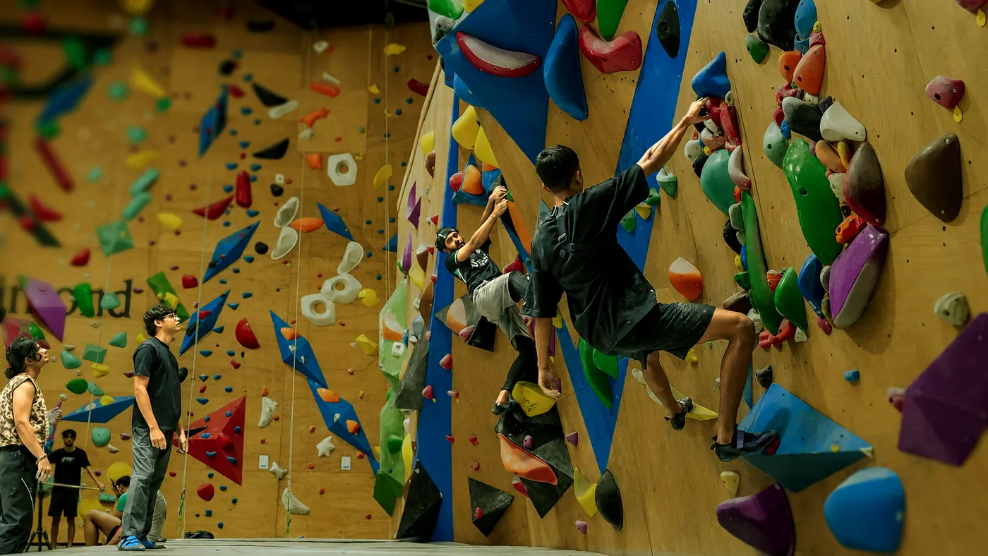 The bouldering wall at Equilibrium Hoodi, Whitefield, Bangalore